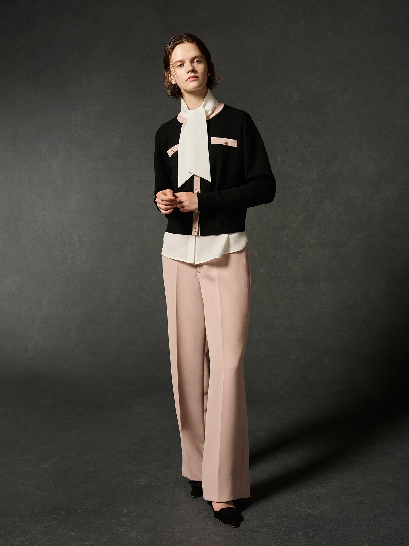 バイカラーパールボタンニットカーディガン