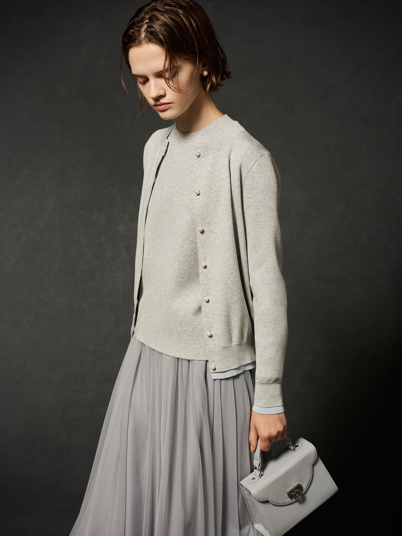 バイカラーデザインリブニットカーディガン