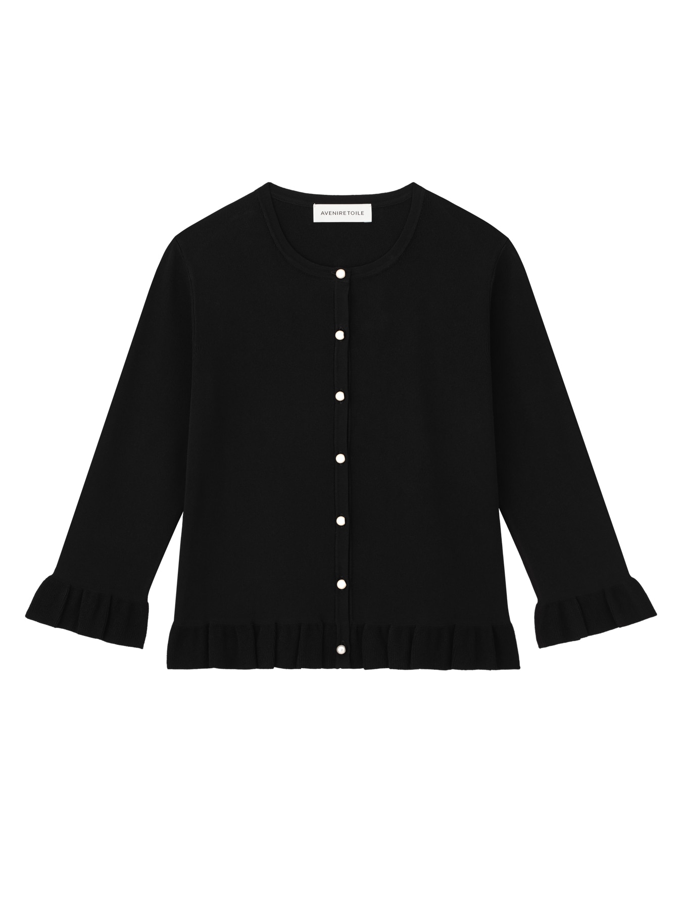 パールボタンフリルニットカーディガン