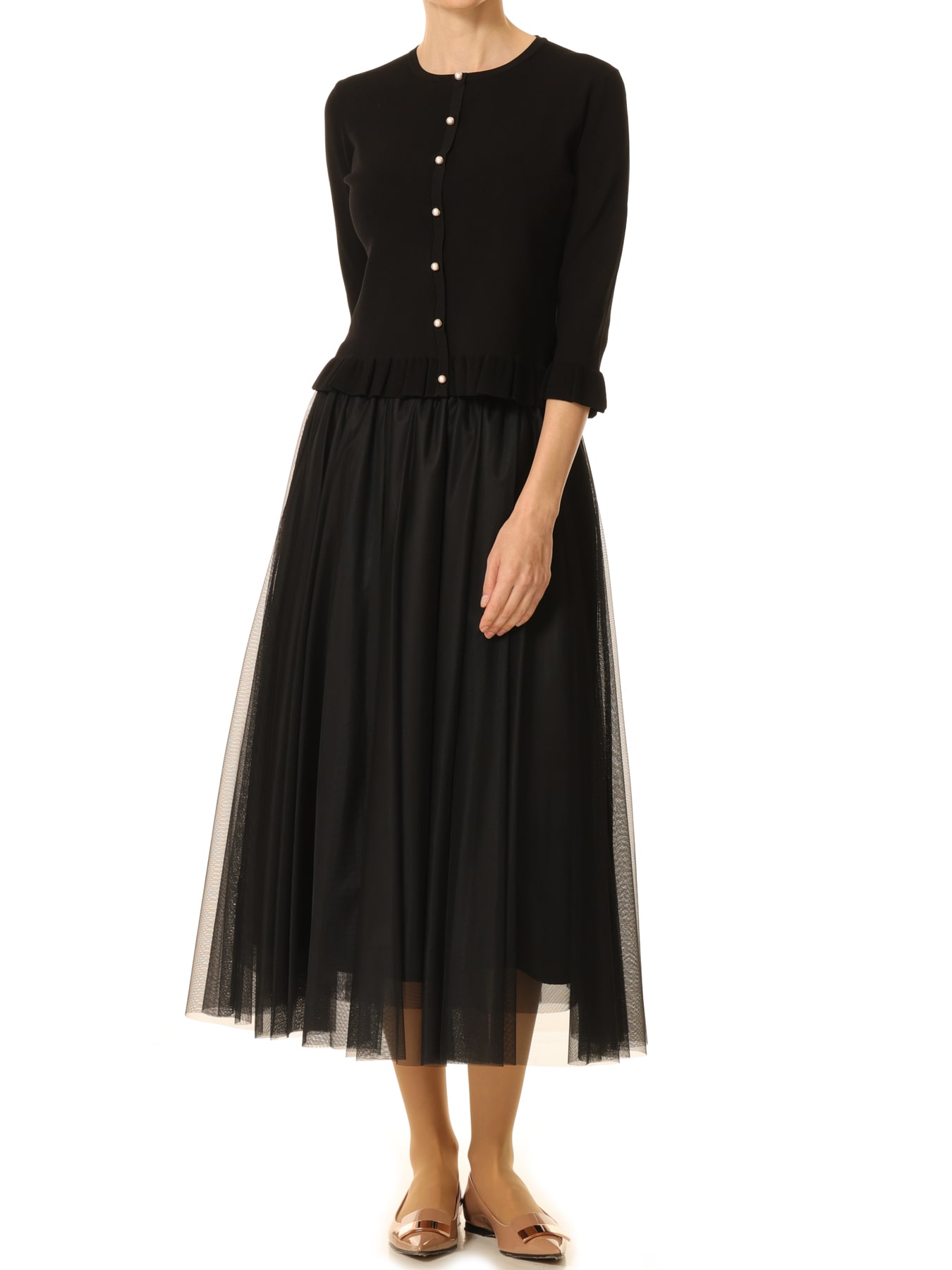 パールボタンフリルニットカーディガン