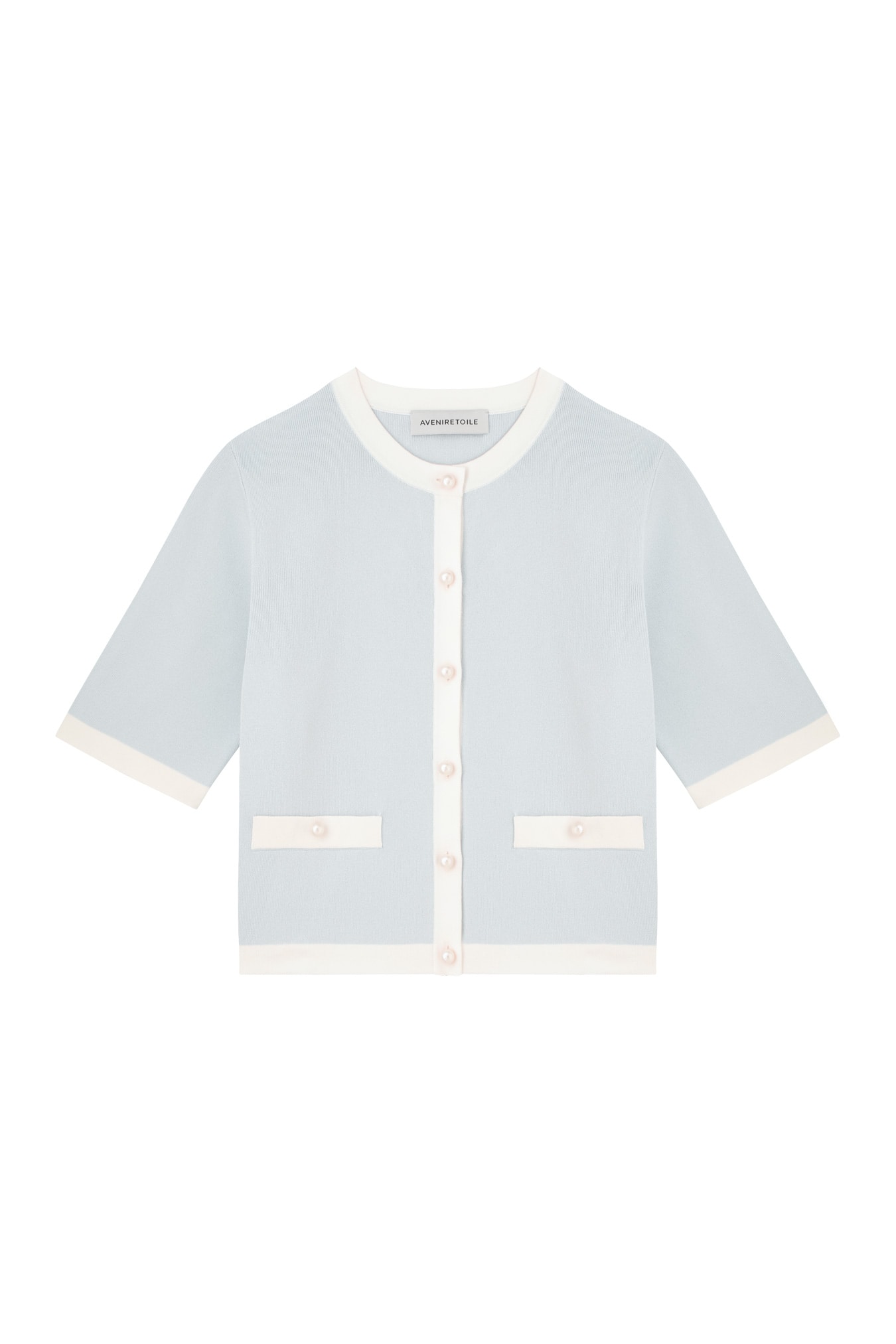 バイカラー半袖ニットカーディガン