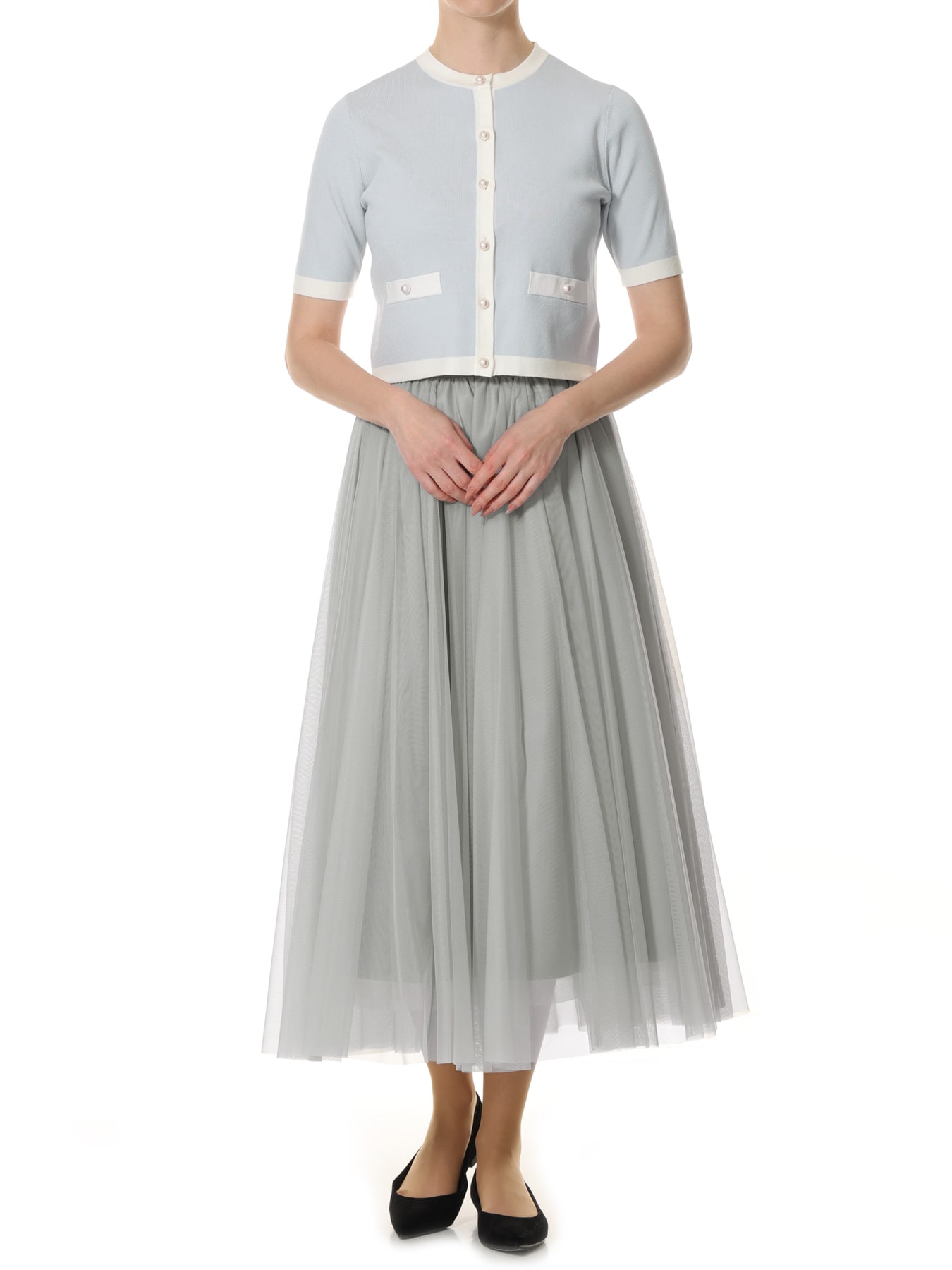 バイカラー半袖ニットカーディガン