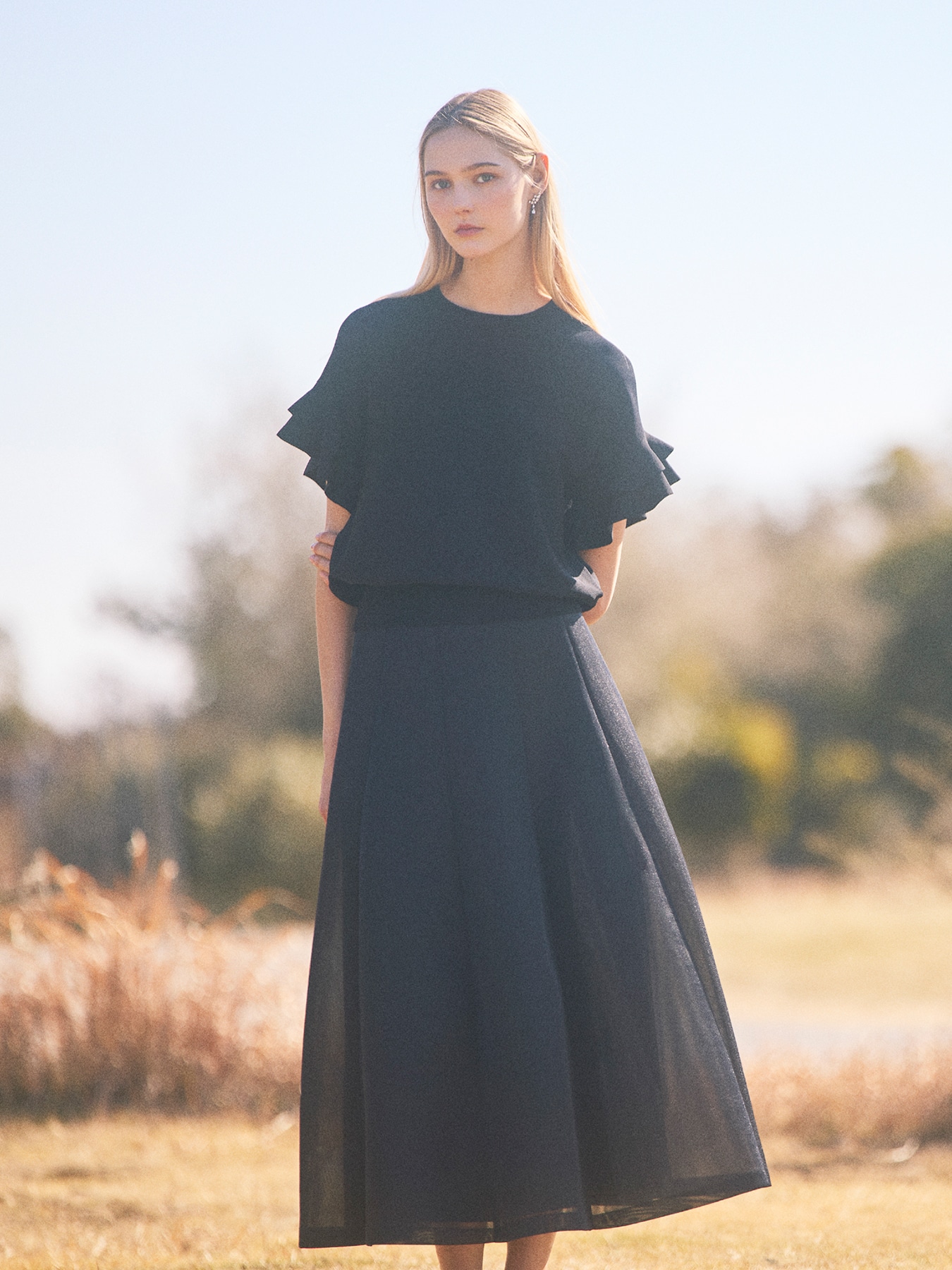 シアー切替フレアスカート