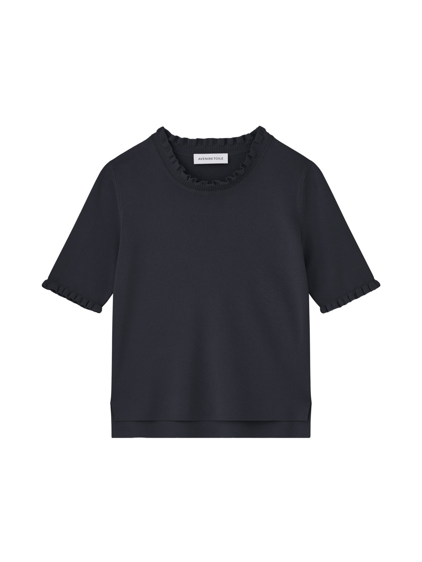 フリルデザイン半袖ニットプルオーバー