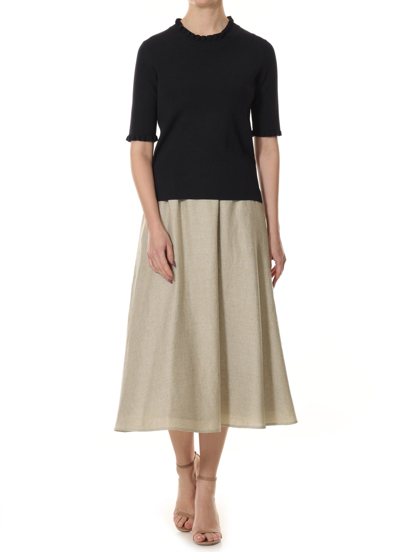 フリルデザイン半袖ニットプルオーバー