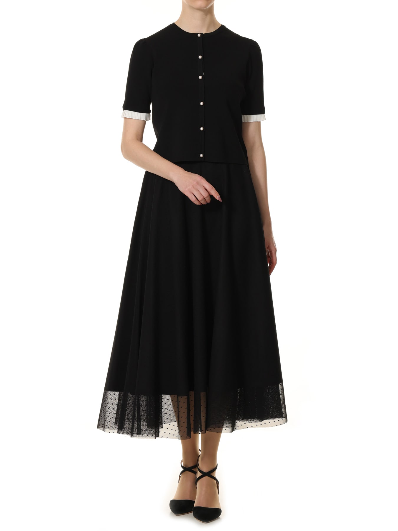 袖口プリーツニットカーディガン