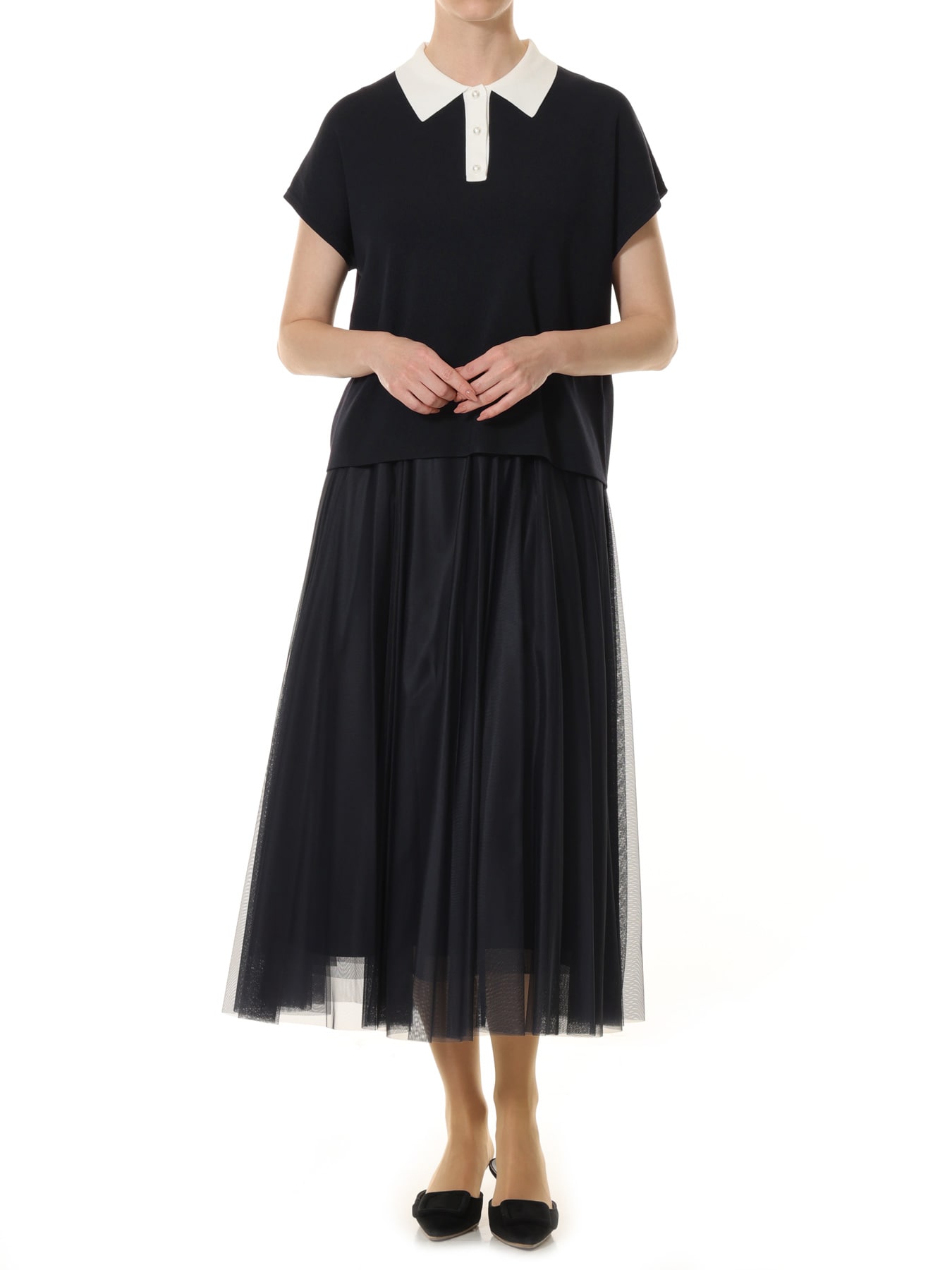 グログランウエストチュールスカート