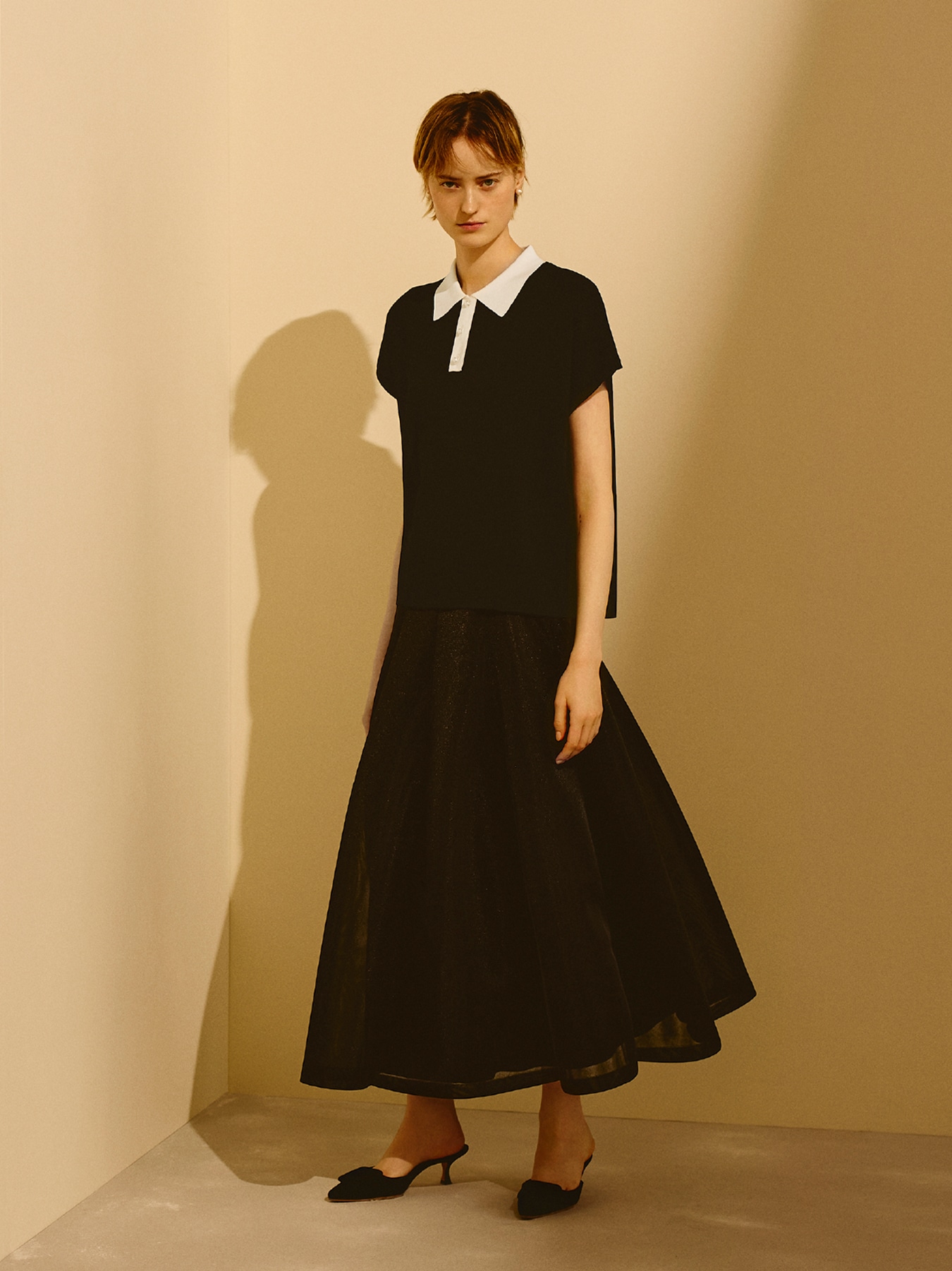 シアー切替フレアスカート