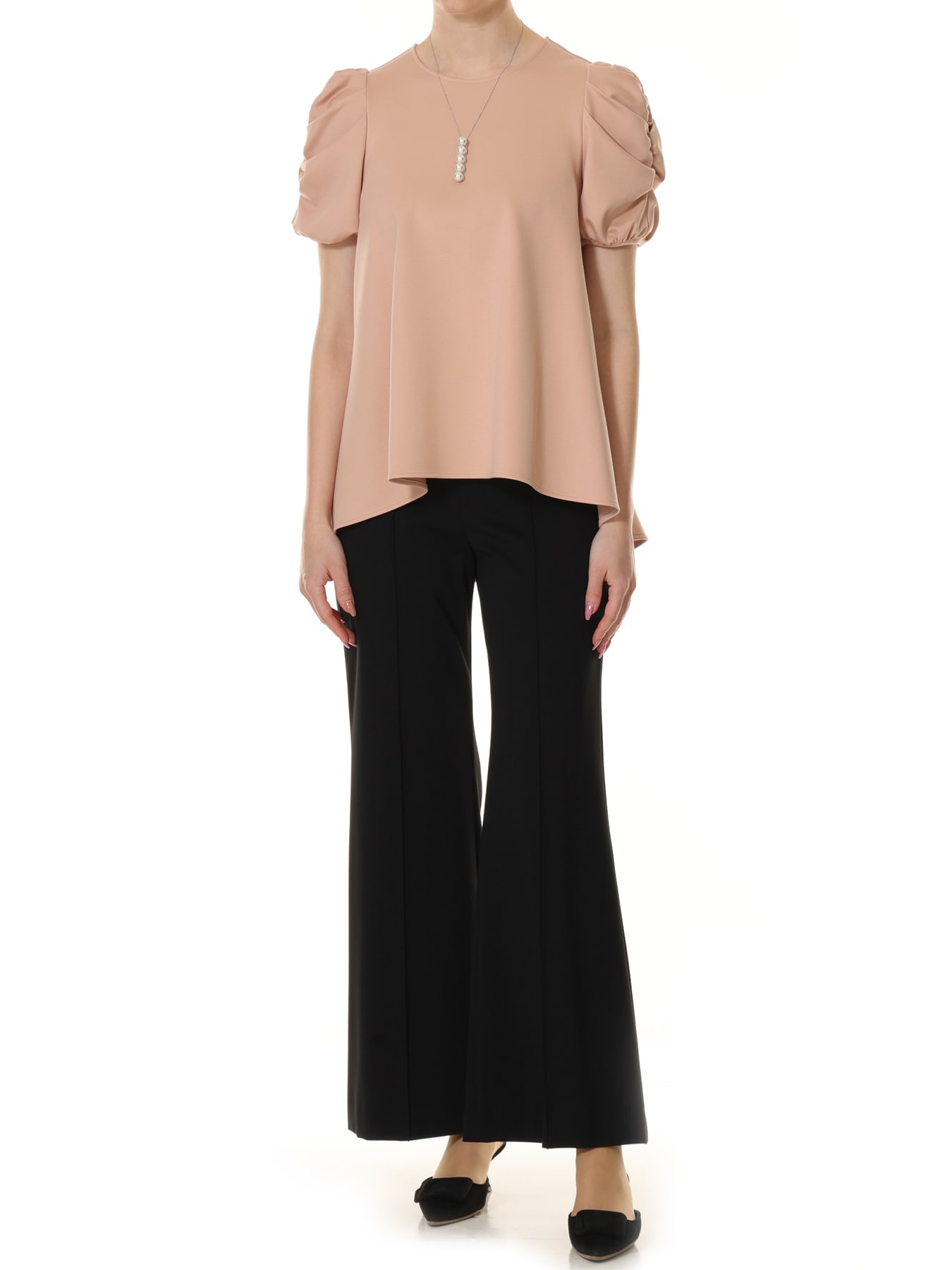 シャーリングパフスリーブフレアカットソー