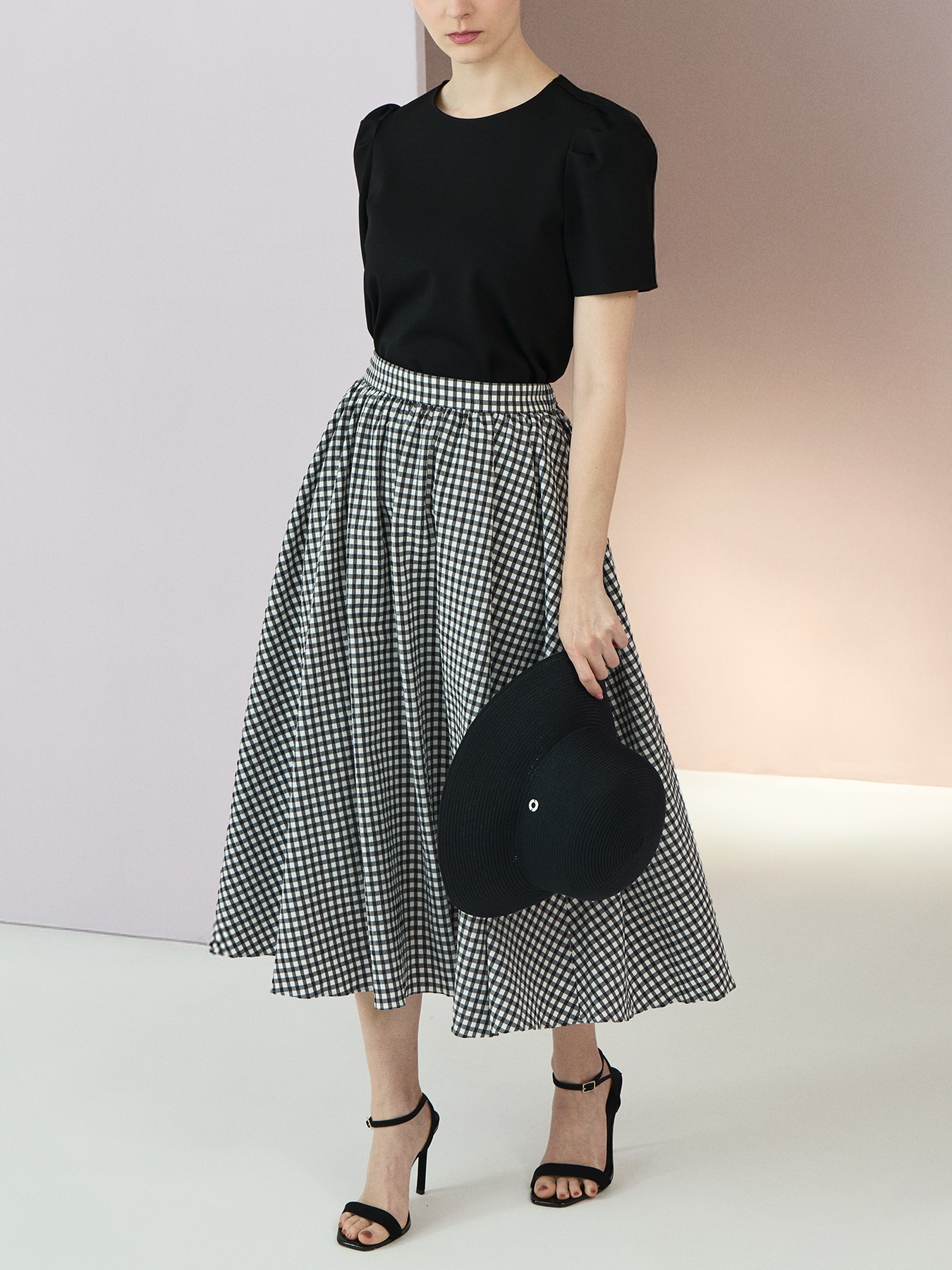 ギンガムチェックフレアスカート
