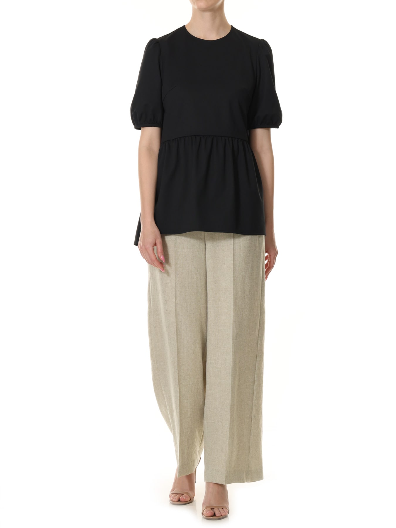 ギャザーペプラムパフスリーブカットソー