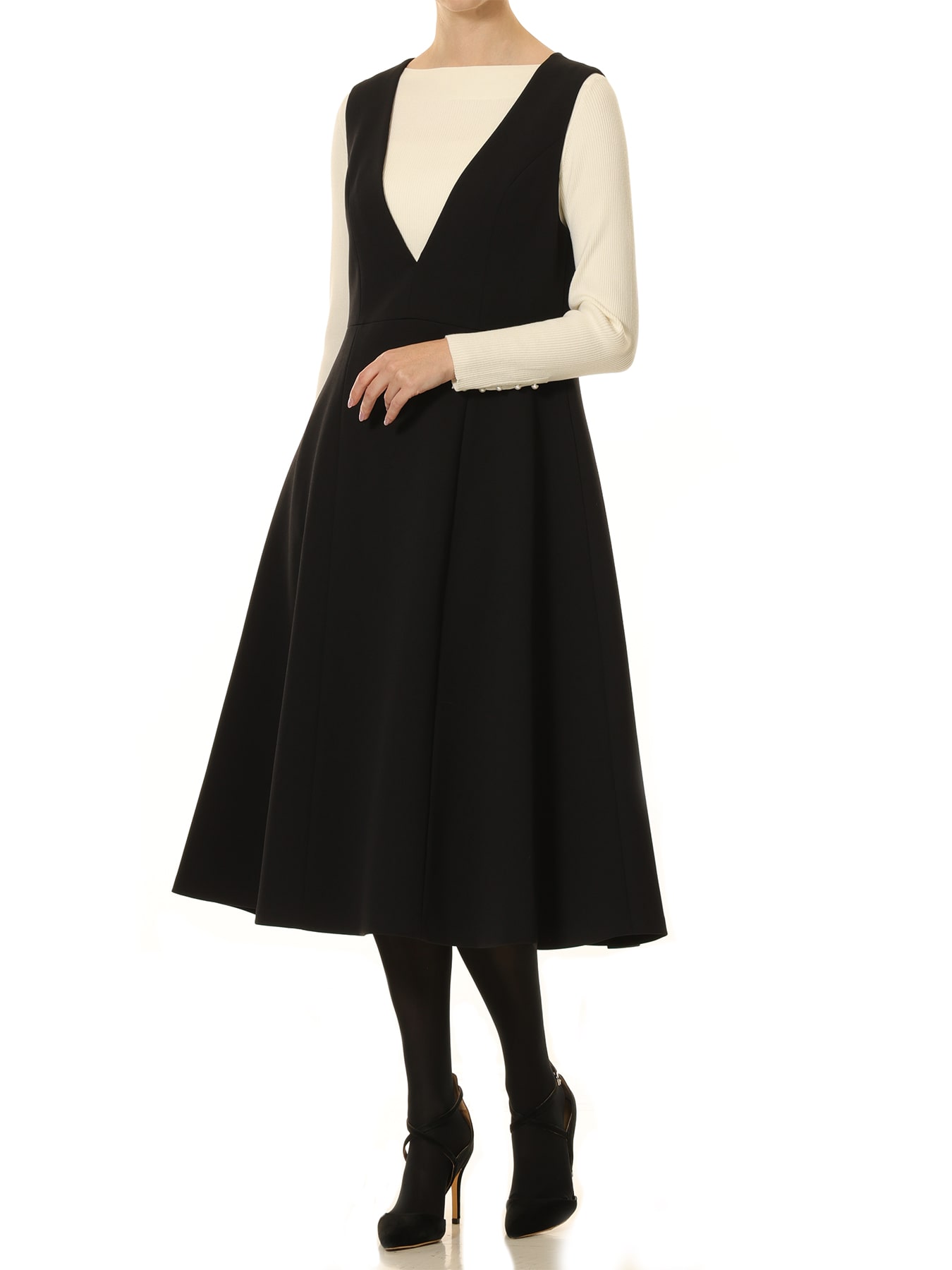 ニットジョーゼットVネックジャンパースカート