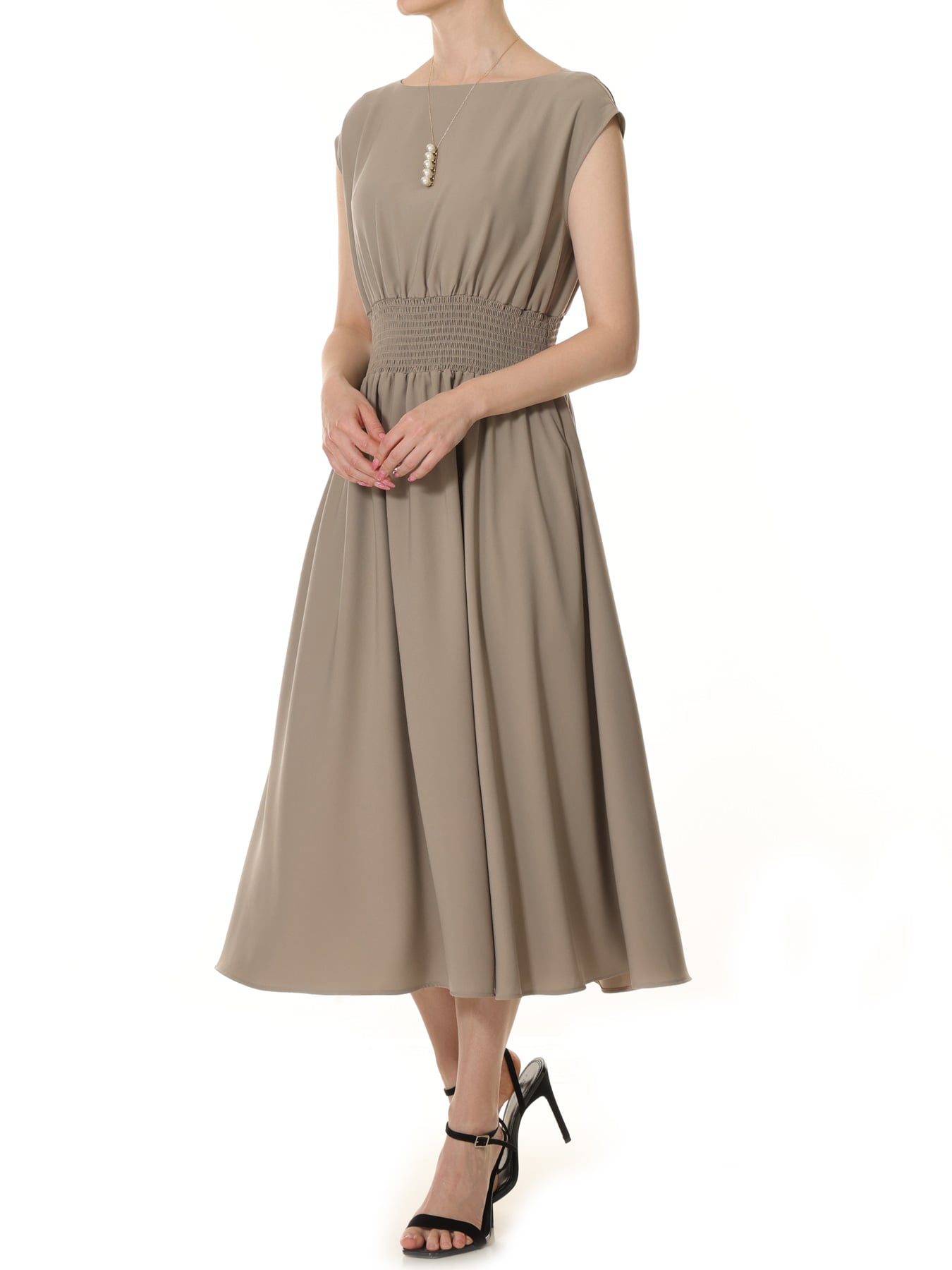 バックサテンウエストシャーリングワンピース