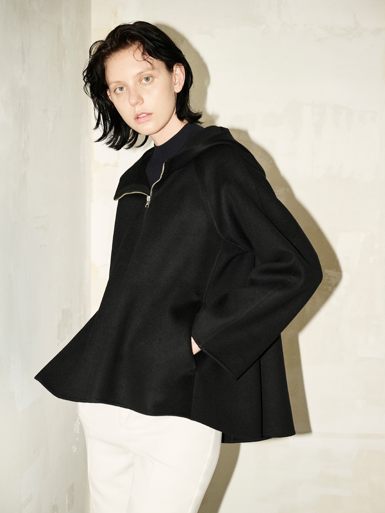 ウールリバーフーディジップアップコート