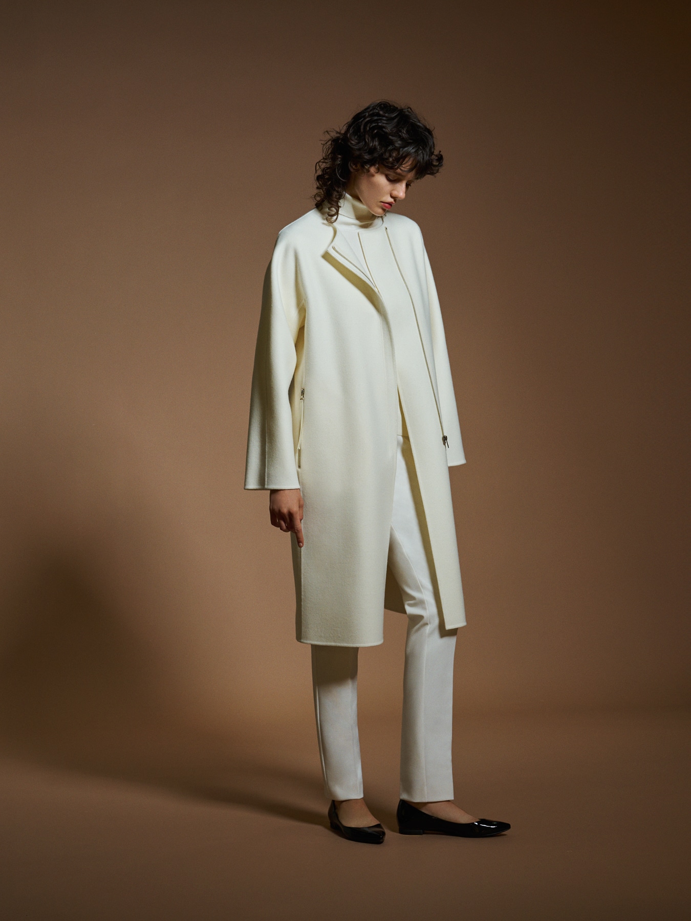 ウールリバージップアップノーカラーコート