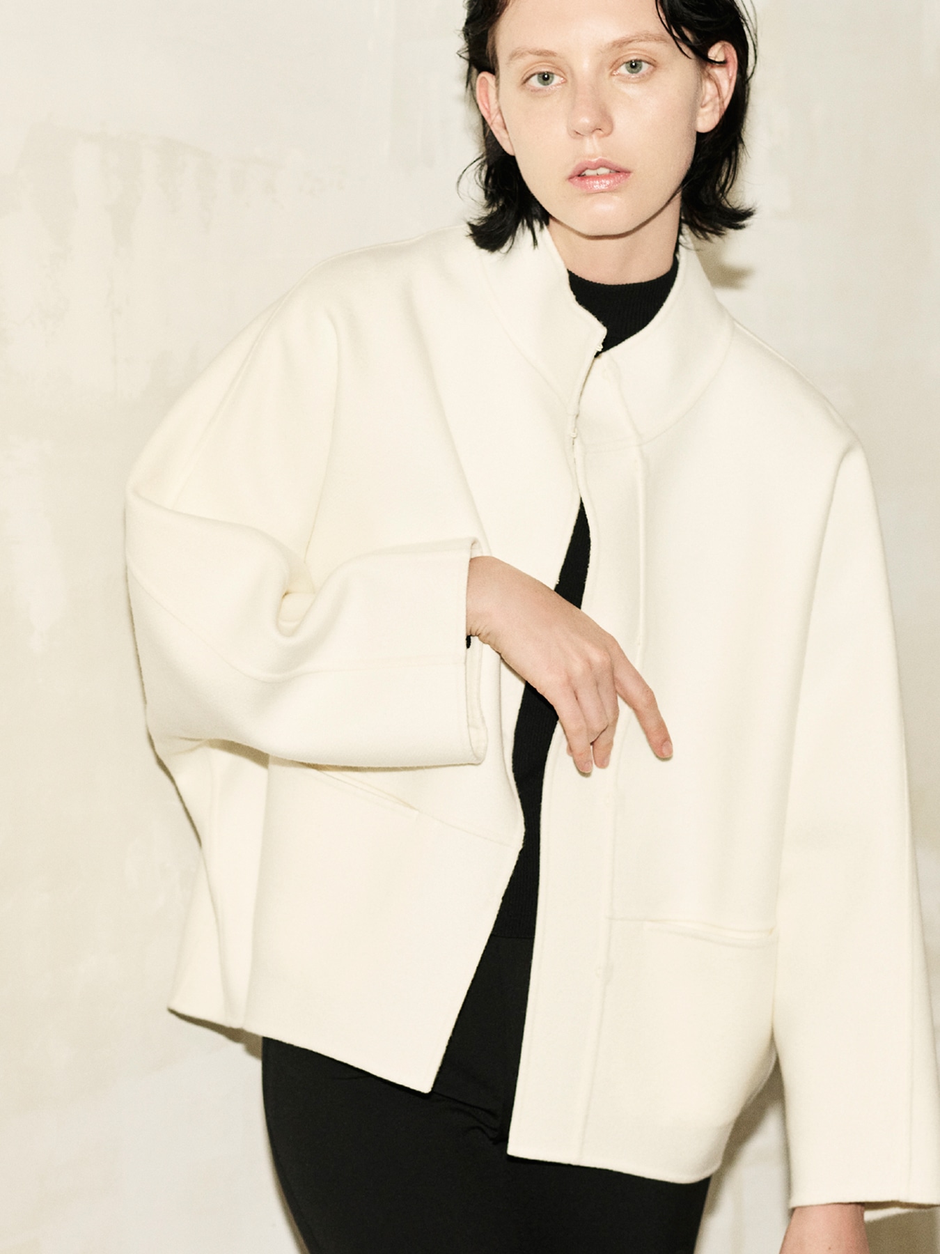 ウールリバーオフネックコクーンコート