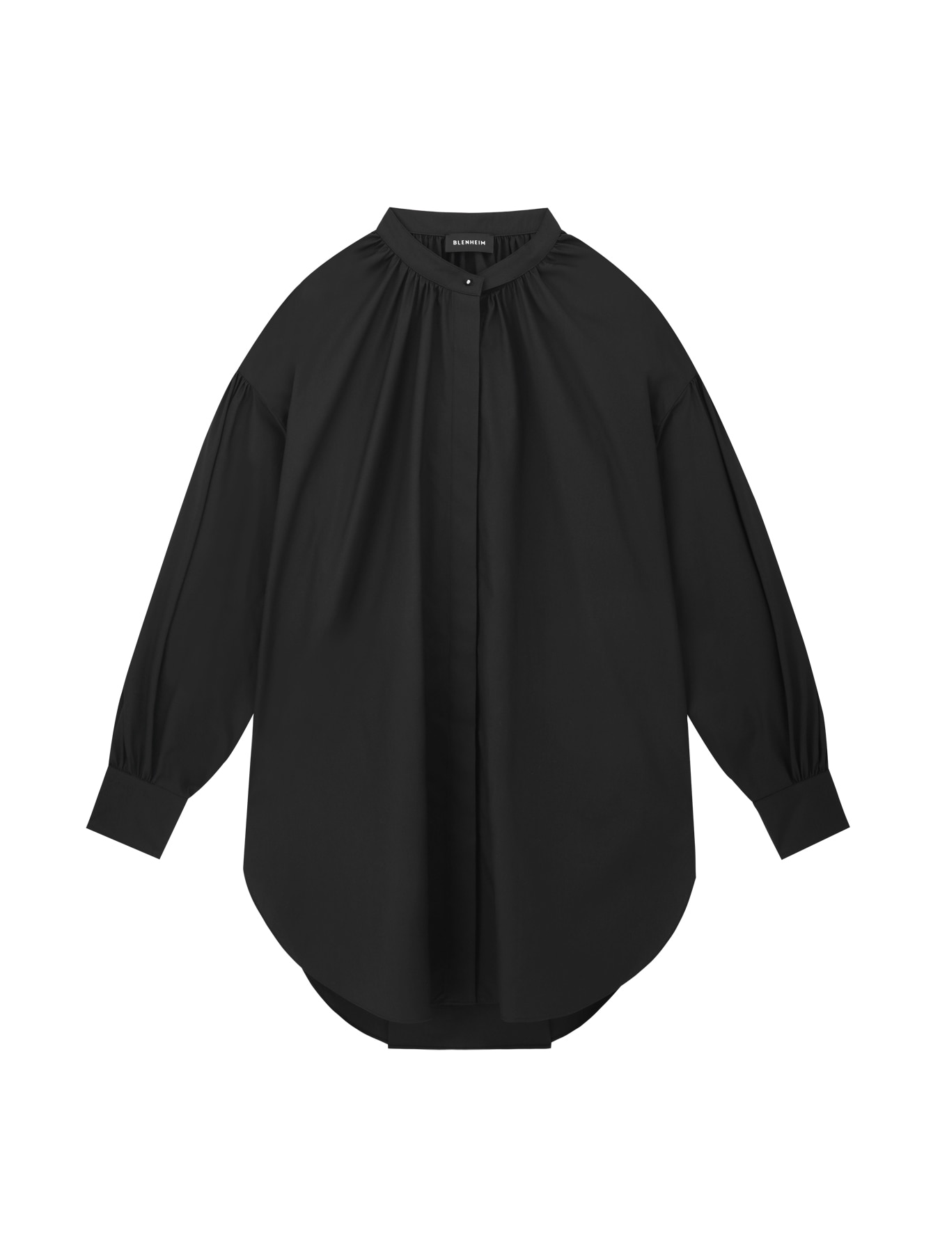 バンドカラーギャザースリーブロングシャツ