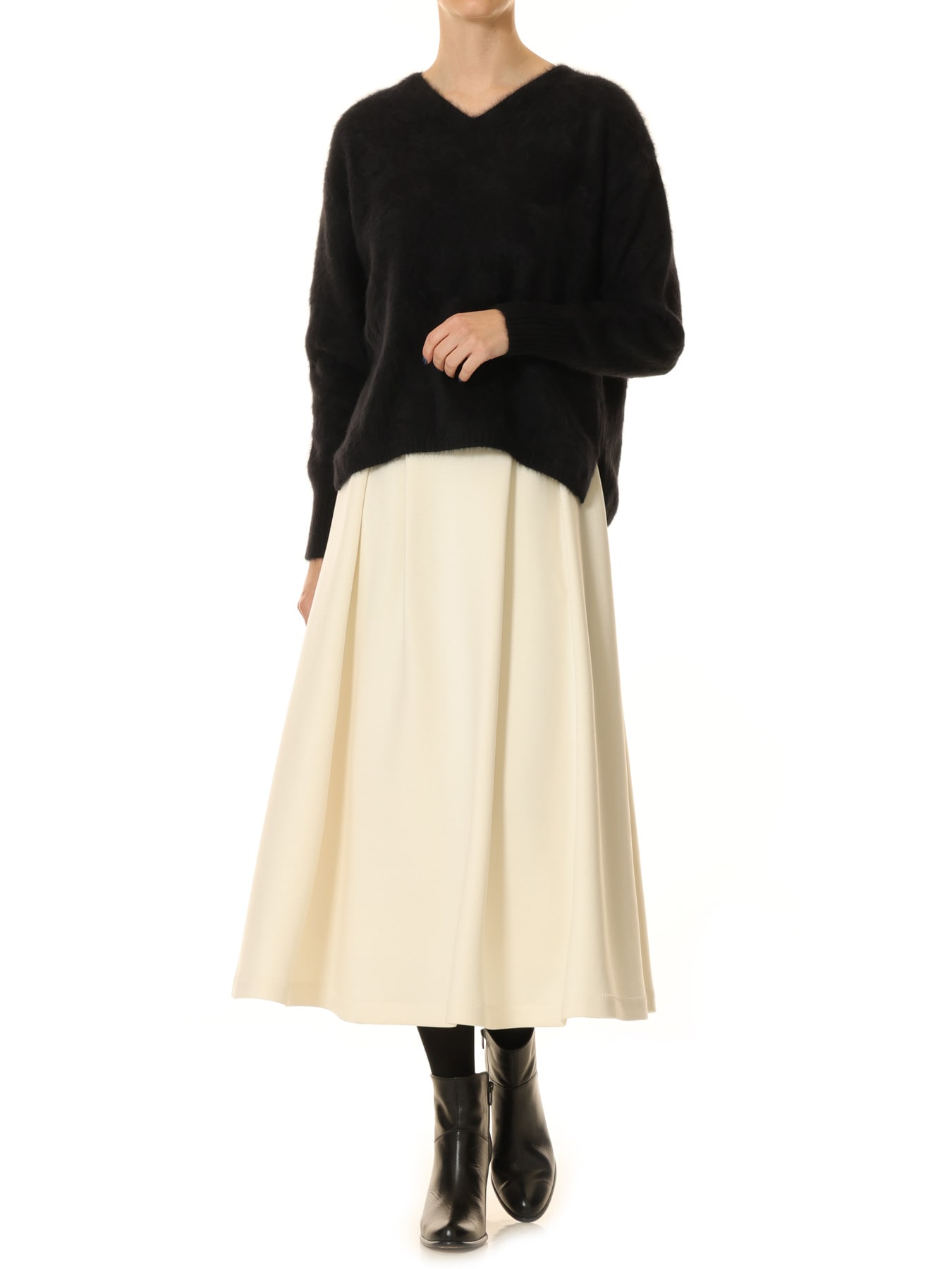 Vネックファーニットプルオーバー