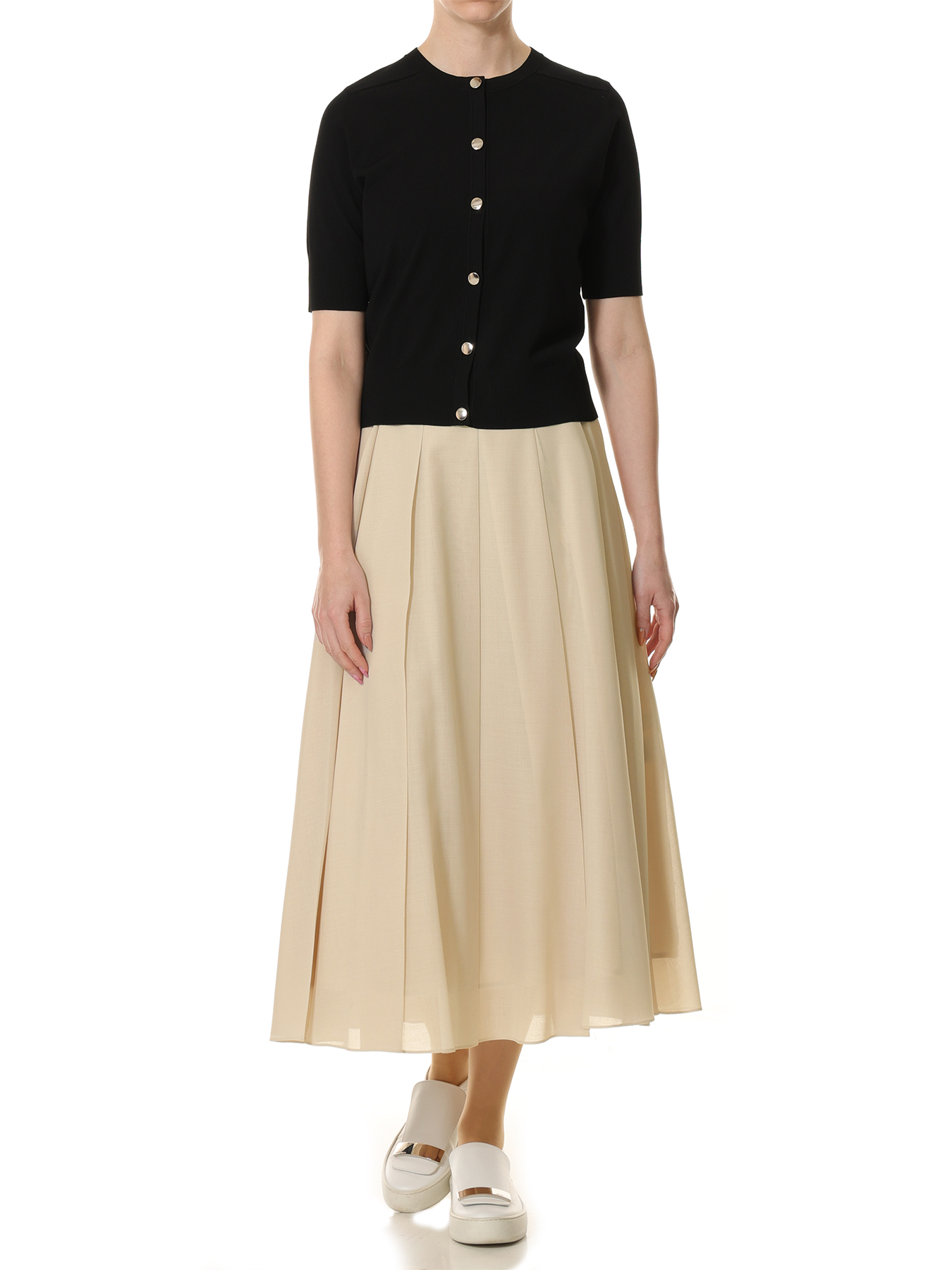 クルーネック半袖ニットカーディガン