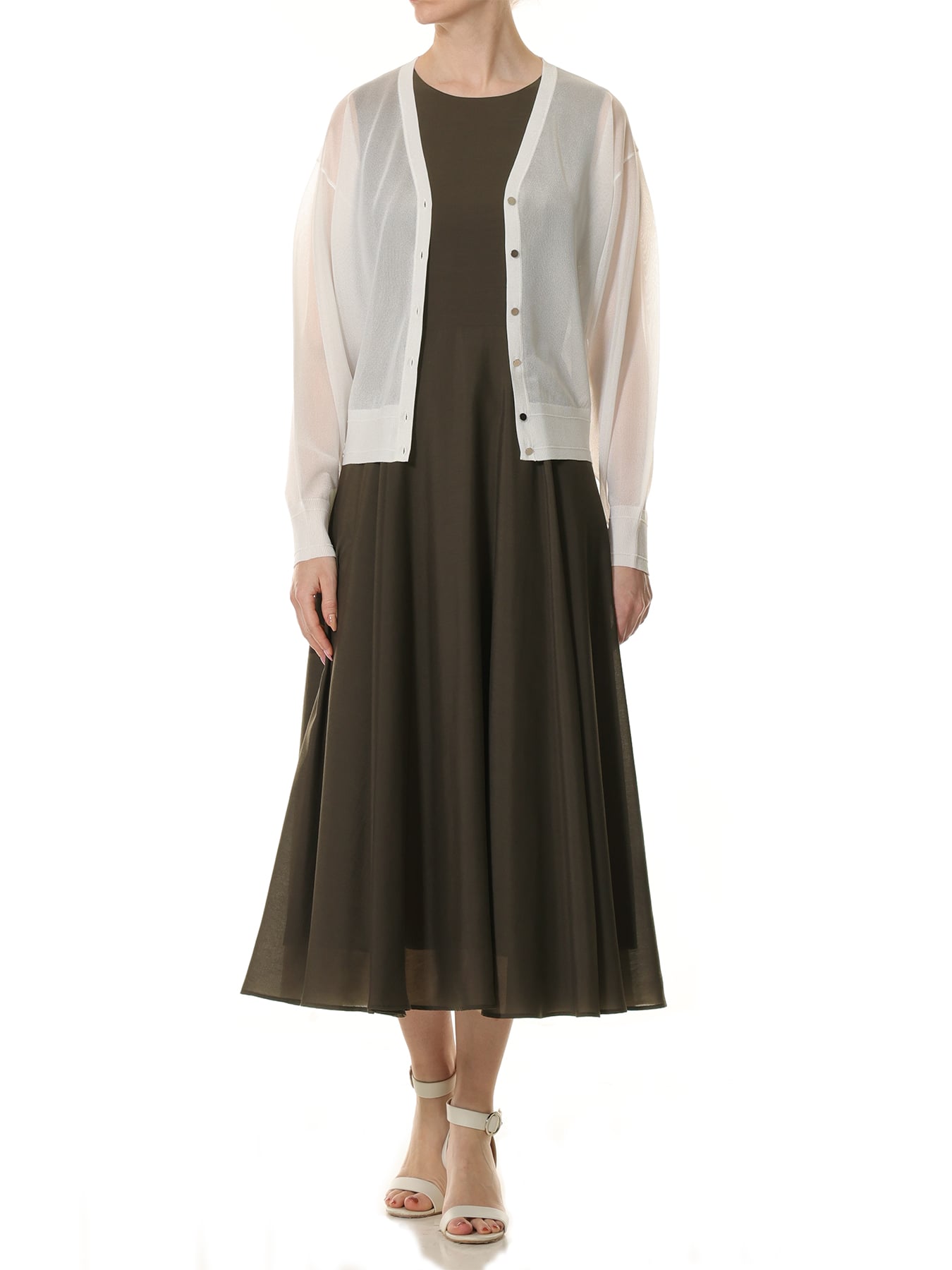 Vネックドロップショルダーシアーカーディガン