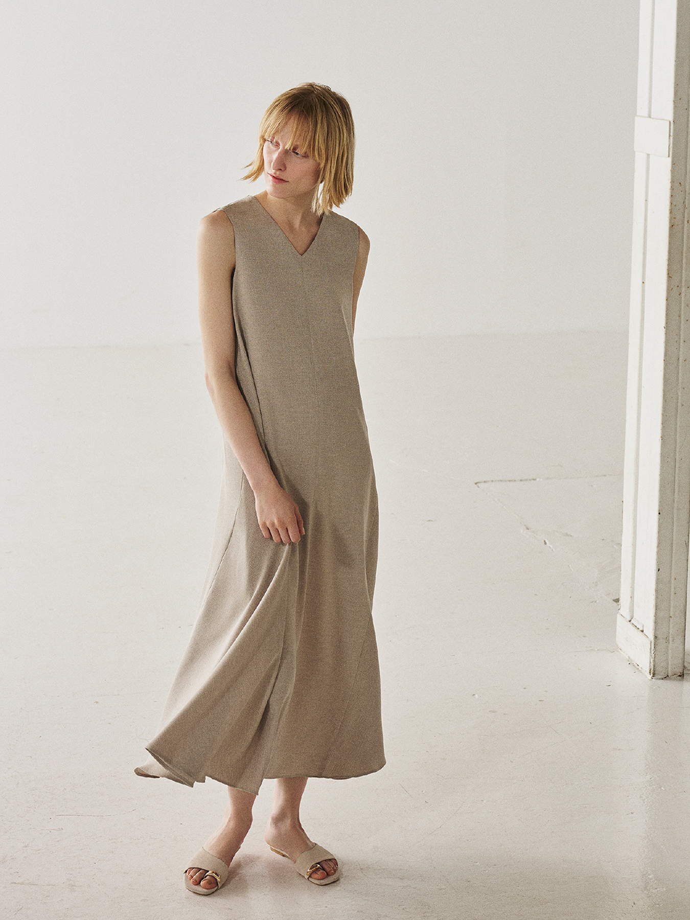 リネンライク切替デザインワンピース
